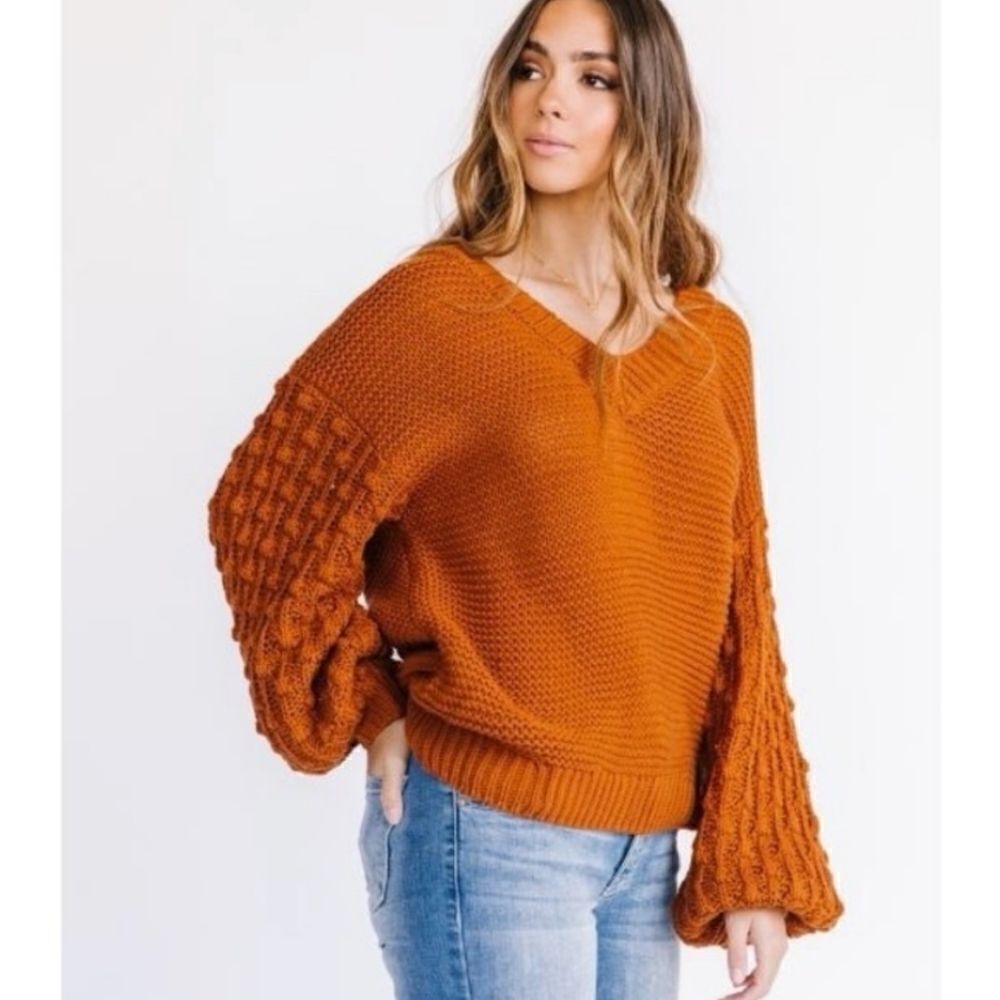 Nordstrom Blu Pepper Brown Knit Sweater with Bobble Balloon Sleeves